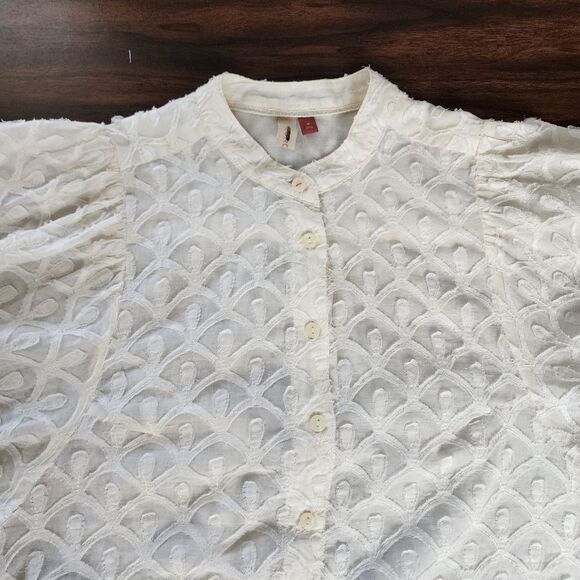 Anthropologie Pilcro Blouse Puff Sleeve Prairie Cottagecore Cream Cotton Top M - Picture 13 of 16